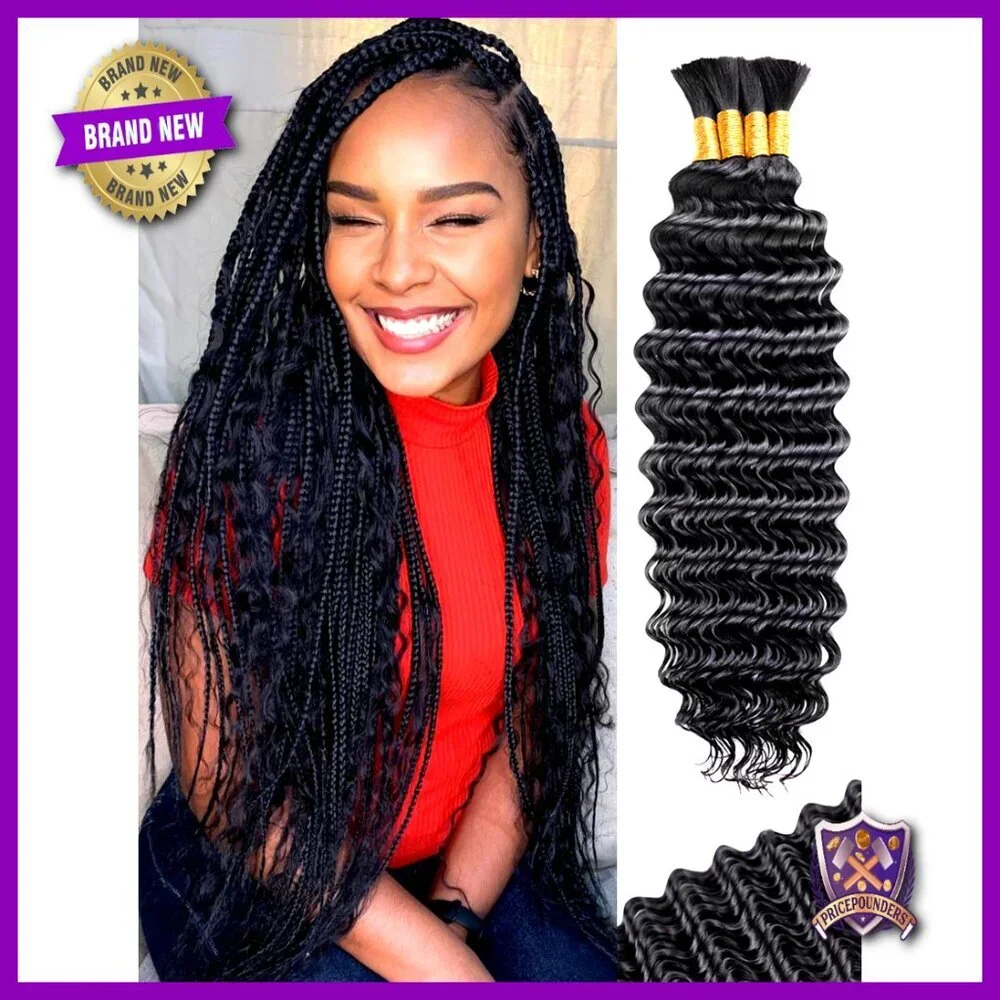 18 Inch Deep Wave Human Hair Extensions for Braiding 4 Bundles 100g